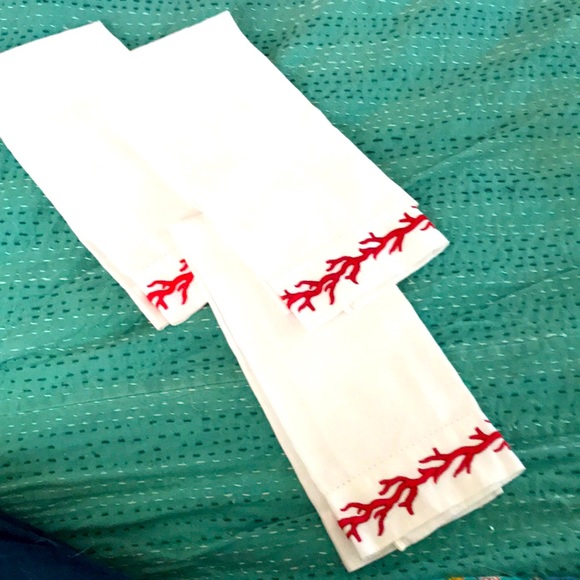 Seaside red coral cotton guest towel/dinner napkins/tea towel, beach decor, 3 - Picture 1 of 6